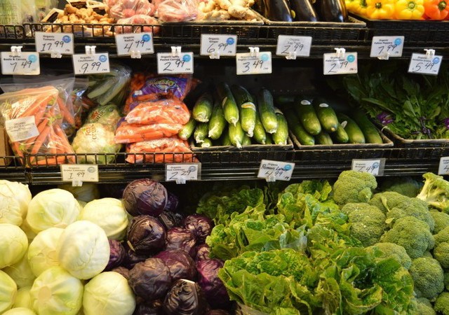 shelves of produce